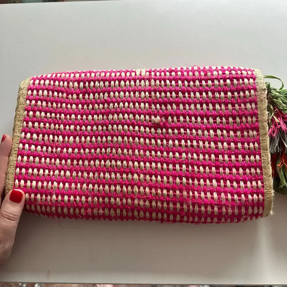 Mar Y Sol Colorful Straw Raffia Clutch Resort Fiesta Euro Summer Going Out Bag